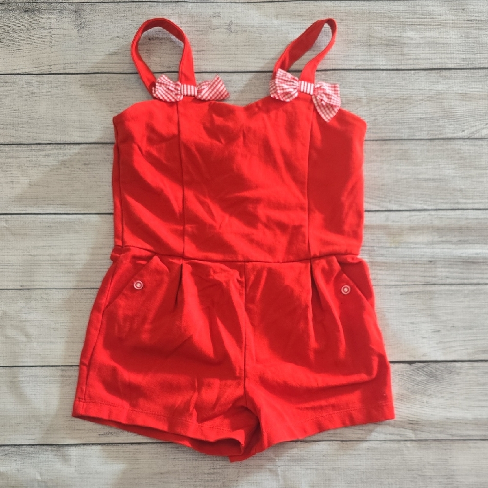 Janie and Jack Red Romper with Bow Accents